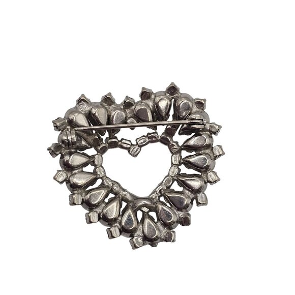 VTG Brooch Heart Shape Love Gift Sparkle Rhinestone SilverTone Romance Glam Stmt - Picture 7 of 9